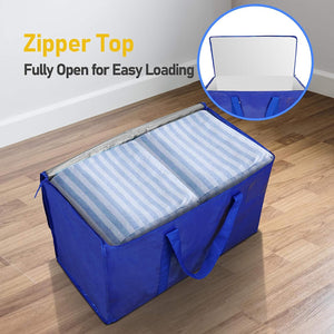 6 Pack Extra Large Moving Bags with Zippers & Carrying Handles, Heavy-Duty Storage Tote , Blue