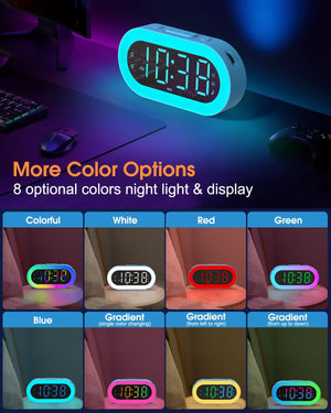 Kids Alarm Clock with Night Light for Bedroom, Color Changing Alarm Clock with USB Ports (B-blue+multicolor Digit)