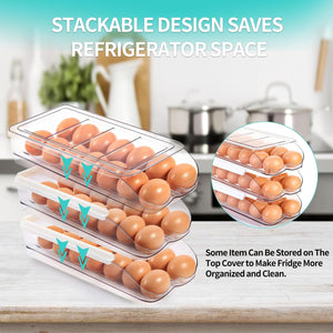 Egg Holder for Fridge, Automatic Rolling Egg Container for Refrigerator, Stackable (2 Tier)