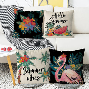 Set of 4 Flamingo Watermelon Throw Pillow Covers Summer Farmhouse Cushion Cases