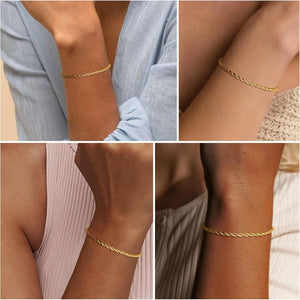Dainty 14k Gold Plated Bracelet Set Adjustable Simple Love Layered Waterproof Jewelry, Rope