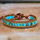 Natural Turquoise Beads Handmade Healing Reiki Chakra Women Bangle Cuff Bracelet