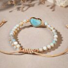 Natural Amazonite Heart Charm Healing Reiki Chakra Handmade Women Bracelet Gifts