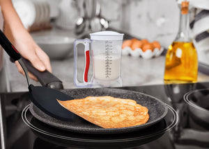 Wide Pancake Spatula - Non-Stick Silicone Turner with Curved Handle, 11" Long