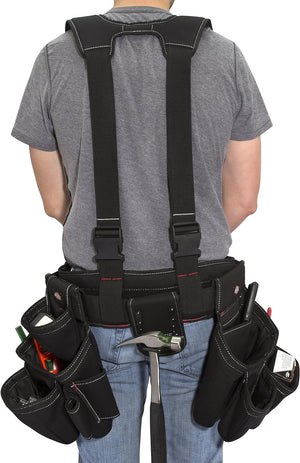 4-Piece Carpenter's Rig, Padded Tool Belt Suspenders, Cooling Mesh, Tool Belt, Steel Buckle, Black