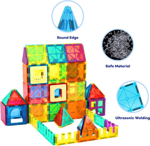100PCS Magnetic Blocks for Kids, Magnet Building Set with 2 Cars, Construction Building Set