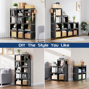 Book Shelf, 12 Cube Storage Organizer, DIY Bookcase, Metal Bookshelf,Tall Book case