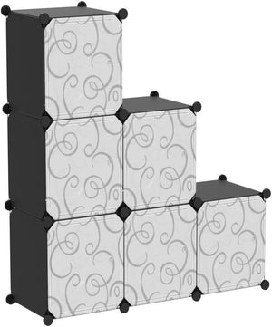 6-Cube Shelves, Closet Cabinet, DIY Plastic Modular Bookshelf , 36.6”L x 12.4”W x 36.6”H Black