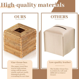 2 Pcs 5.5'' x 5.5'' x 5.5'' Square Rattan Tissue Box Cover Boho Wicker Tissue Cube Box Cover Decorative, Wood