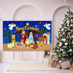 Religious Christmas Backdrop Nativity Background Xmas Photography Booth Prop Banner