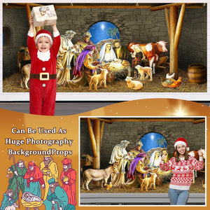 Christmas Nativity Garage Door Banner Murals Christmas Decorations, 16 x 7 ft,