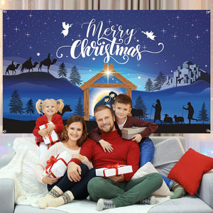 Merry Christmas Nativity Barn Birth of Jesus Backdrop Religious Xmas Photography Booth Prop Banner,  72.8 x 43.3 Inch