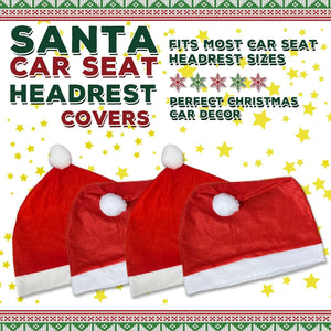 4-Piece Santa Claus Hat Car Seat Headrest Cover Cute Christmas Decoration