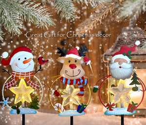 3 Pack Christmas Stake Decor, Outdoor Garden Solar Light Metal Snowman/Santa Claus/Reindeer Yard Stakes with LED Lights