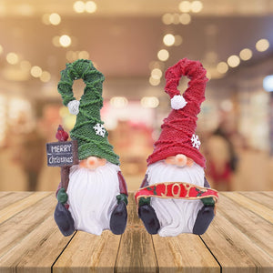 Set of 2 Christmas Garden Gnomes Outdoor Decor, 7 inch Polyresin Gnome Figurines Statue Sculptures