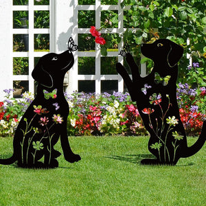 17" Puppy Decorative Garden Stakes, Black Dog Silhouette Outdoor Decor, 2 Pack