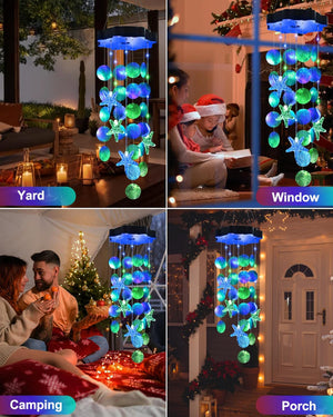 Solar Christmas Wind Chimes, Shells Lights Gifts for Mom Grandma Women Wife Girls (Blue & Green)