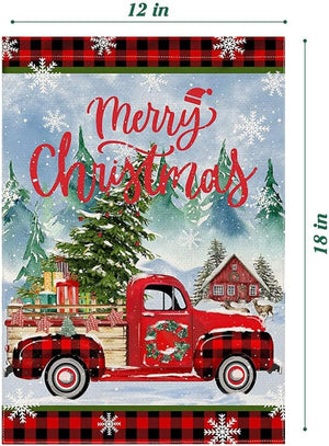 Red Truck Christmas Garden Flag 12x18 Inch Double Sided Yard Decor