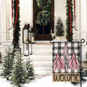 Welcome Christmas Pink Trees Garden Flag 12x 18 Inch