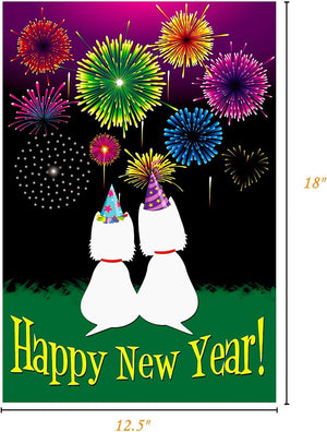 New Years Flag,Happy New Year Garden Flag 12.5x18 Inch Double Sided Printing