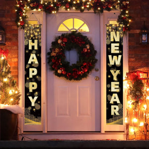 72 x 12 Inch Large New Year Front Door Porch Sign Hanging Banner Decorations