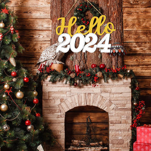 Hello 2024 Wooden Sign for New Years Decorations