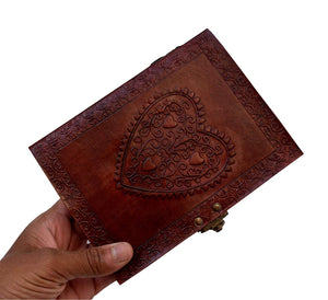 LEATHER JOURNAL Heart Engraved Cute Handmade Writing Notebook 7 x 5 Inches