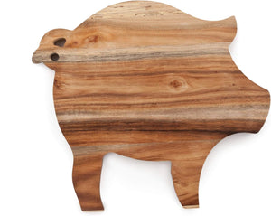 Rustic Farmhouse Pig Acacia Wood Cheese Board, Natural Wood, 11" by 9.8", Cute Gourmet Gift