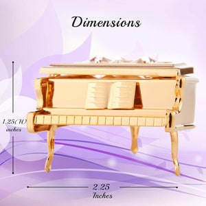 24K Gold Plated Classic Grand Piano Table Top Ornament | Musical Instrument Figurine Made with Genuine Crystals