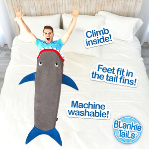 Wearable Shark Blanket, Shark Tail Double Sided Cozy Minky Fleece Throw Blanket (Gray & Blue)