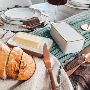 Two-in-One Butter Dish with Lid, Covered Butter Crock Container to Leave on Countertop, Vanilla White