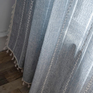 Blue Curtain Darkening Drapes for Bedroom, 2 Panels Embroidered Farmhouse Drape, Blue, 52" x 63"