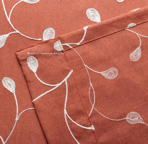 Floral Embroidery Semi Sheer Curtains Faux Linen Grommet Curtains, 52 x 84 Inch 2 Panels, Rust