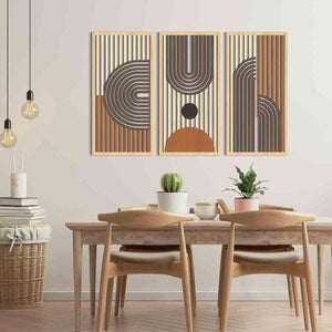 Set Of 3 Hollow Wooden Wall Decor Abstract Geometric Boho Wall Art, 32 x16 inches