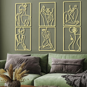 6 Pcs Metal Wall Decor Metal Abstract Woman Modern Decor (Gold)