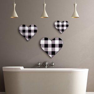 3 Pcs Heart Shaped Wood Sign Buffalo Plaid Decor for Kitchen Bedroom Bathroom, 3 Sizes (Black and White Plaid)