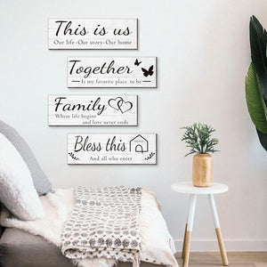 4 Pieces Wooden Home Wall Art Decor, Rustic, Farmhouse THIS IS US/TOGETHER/BLESS THIS HOME/FAMILY Decor Signs