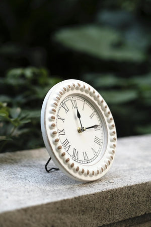 Farmhouse Table Top Clock with Wooden Beads-Mantal Tabletop Clock-Desk