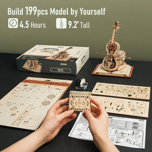 3D Puzzles for Adults 1:5 Scale Cello Model Kit with Base 199pcs Wooden Music Box Building Kit Desk Gift