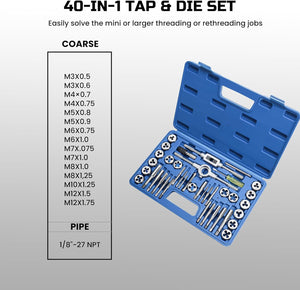 40pcs Metric Tap and Die Set, Metric Standard Rethreading Tool Kit with Thread Wrench