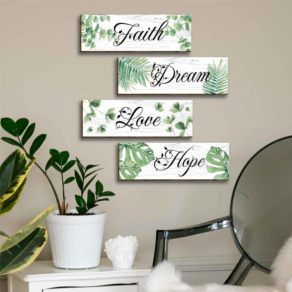 4 Pcs Modern Eucalyptus Wooden Green Leaves Office Wall Decor