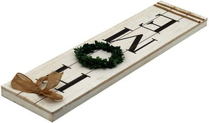 Wooden Home Plaque with Green Wreath|Large Farmhouse Home Signs Plaque