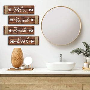 4 Pcs Wooden Bathroom Wall Decor Sign, Relax Soak Unwind Breathe Wood Sign