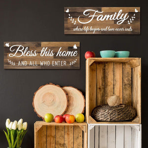 Bless This Home Wall Decor Wood Family Decor Wall Art Farmhouse Entryway Rustic Sign (Brown)