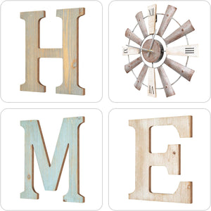 Farmhouse Home Signs with Windmill Clock Wall Decor Rustic Home Letters Wall Art