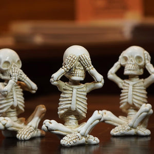 Set of 3 Wise Skeletons Statue, No Evil Skull Figurine, 3.3"