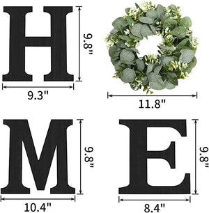 Wood Home Sign with Artificial Eucalyptus Wreath for O, Hanging Farmhouse Decor