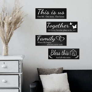 4 Pieces Home Wall Decor Signs, THIS IS US/TOGETHER/BLESS THIS HOME/FAMILY Wall Decor