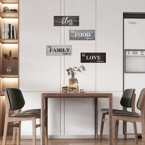 4 Pieces Bless Food Family Love Signs Wall Decor Plaque, Small (4 x 10 IN X4)