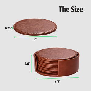 4" Leather Coasters for Drinks Set of 6 for Tabletop Protection Handmade, Brown